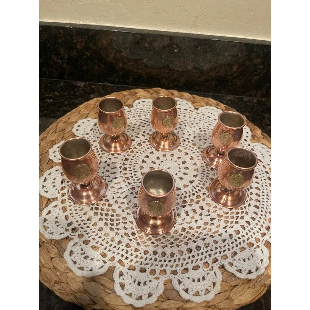 2 Vintage Aztec Mini Shot Goblets Copper & Brass